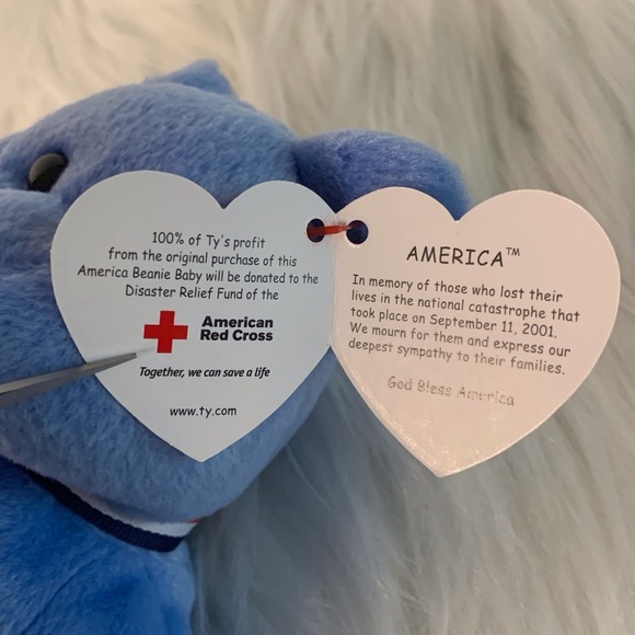 Ty (12) Rare Retired AMERICA Blue Stuffed Animal Bear with Flag Patch - Picture 4 of 14